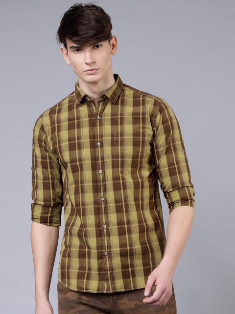 

LOCOMOTIVE Men Brown Slim Fit Checked Casual Shirt