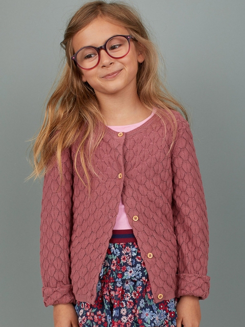 

H&M Girls Pink Textured-Knit Cardigan