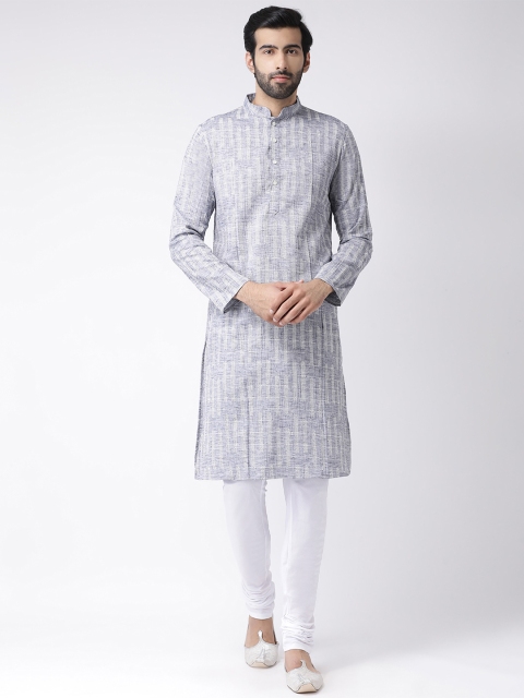

KISAH Men Grey & White Printed Handloom Straight Kurta