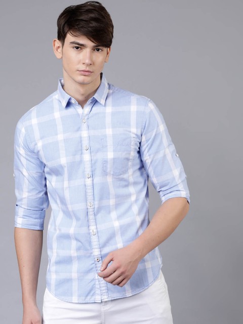 

LOCOMOTIVE Men Blue & White Slim Fit Checked Casual Shirt
