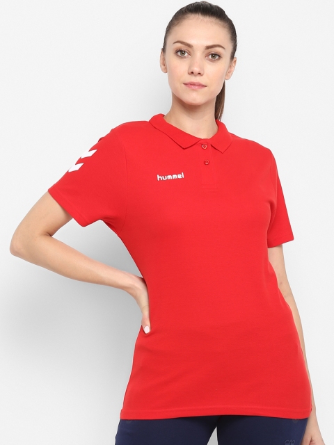 

hummel Women Red Solid Polo Collar T-shirt