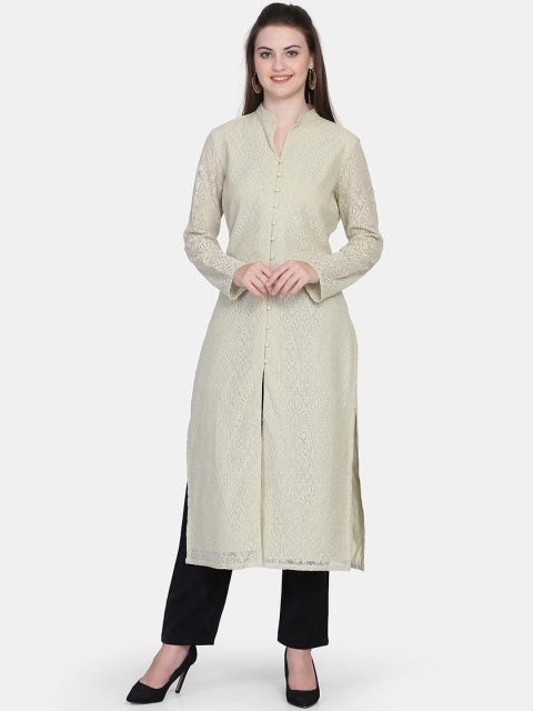 

Ojjasvi Women Green Woven Design Straight Kurta