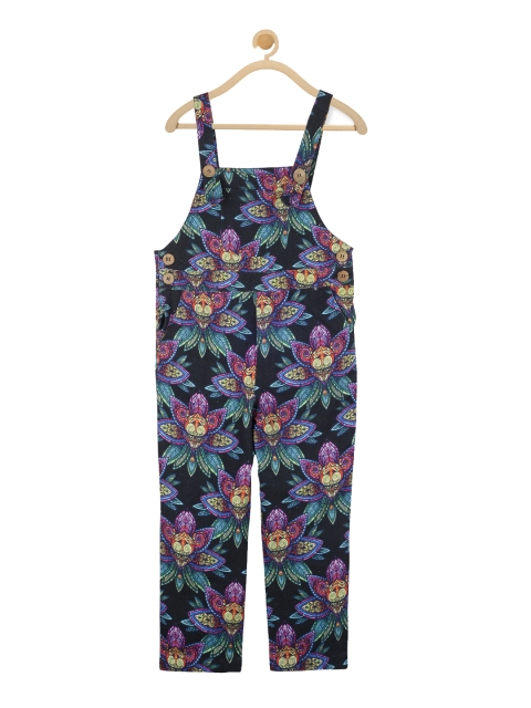 

Olele Girls Black & Green Printed Dungarees