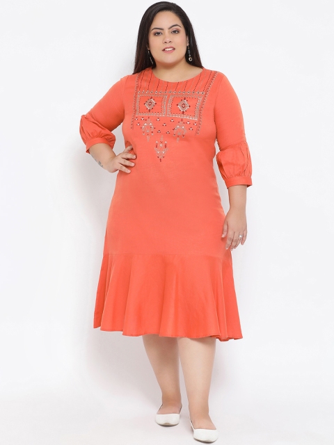 

Kira Plus Women Solid Peach-Coloured A-Line Dress