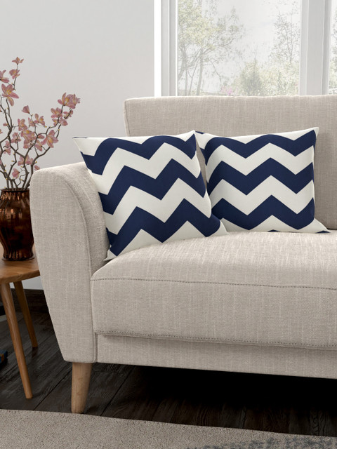 

CURTAIN LABEL Blue & Cream-Coloured Set of 2 Geometric Square Cushion Covers