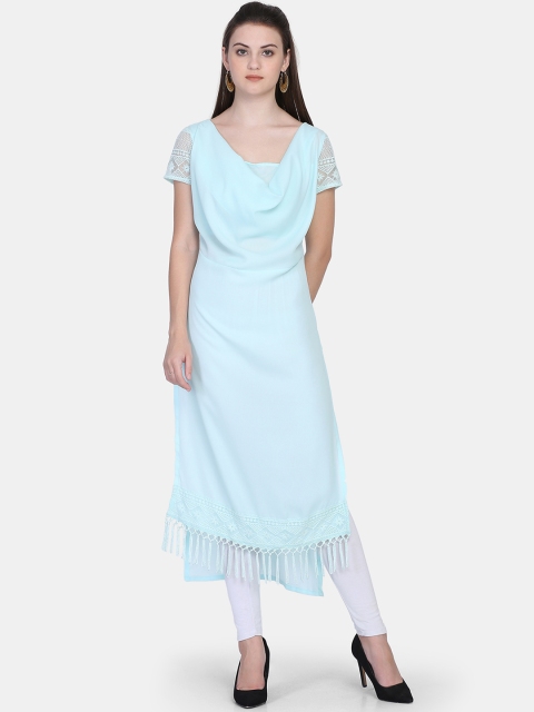 

Ojjasvi Women Turquoise Blue Solid Straight Kurta