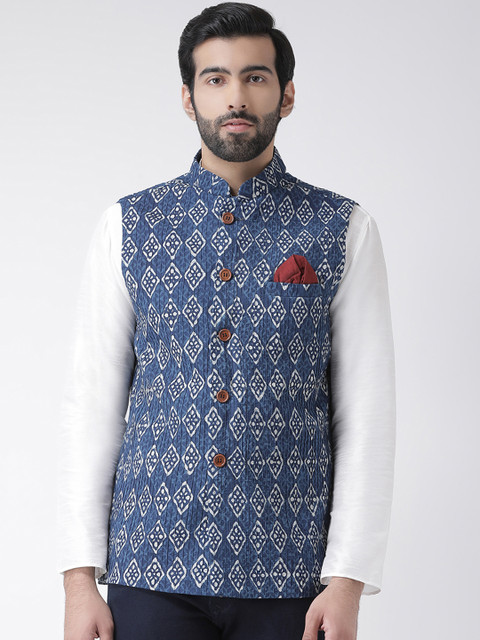 

KISAH Men Blue & White Printed Pure Cotton Nehru Jacket