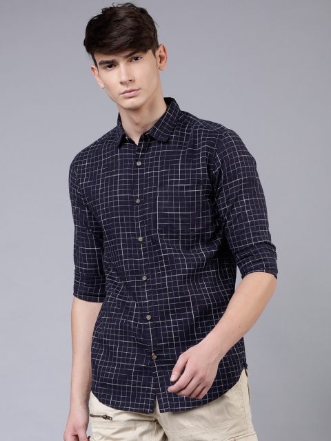 

HIGHLANDER Men Navy Blue & White Slim Fit Checked Casual Shirt