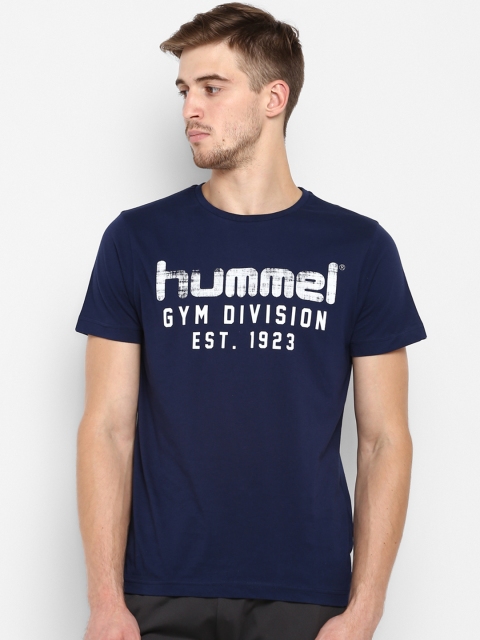 

hummel Men Navy Blue & White Printed Round Neck T-shirt