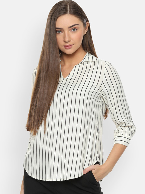 

Van Heusen Woman White & Black Striped Shirt Style Top