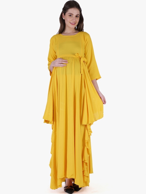

MomToBe Women Solid Maternity Yellow Maxi Dress