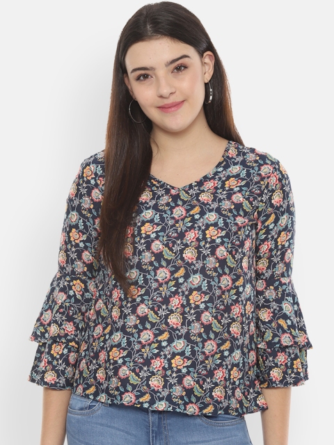 

People Women Navy Blue Printed Top