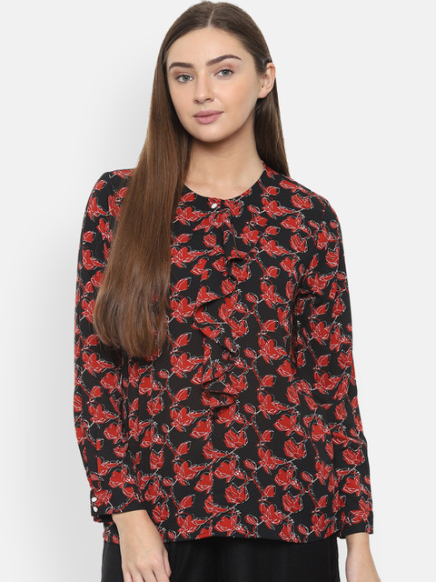 

Van Heusen Woman Black & Red Floral Print A-Line Top