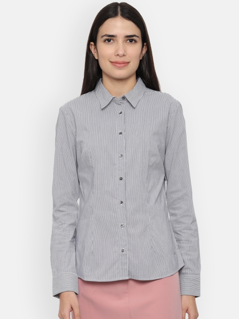 

Van Heusen Women Blue Regular Fit Striped Casual Shirt