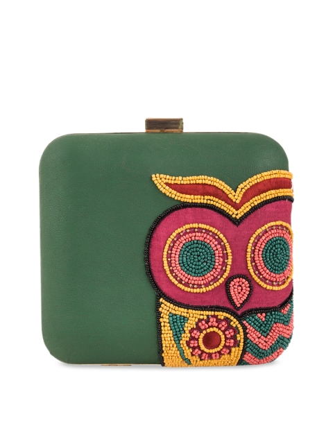 

Chumbak Olive Green & Yellow Embellished Embellished Clutch