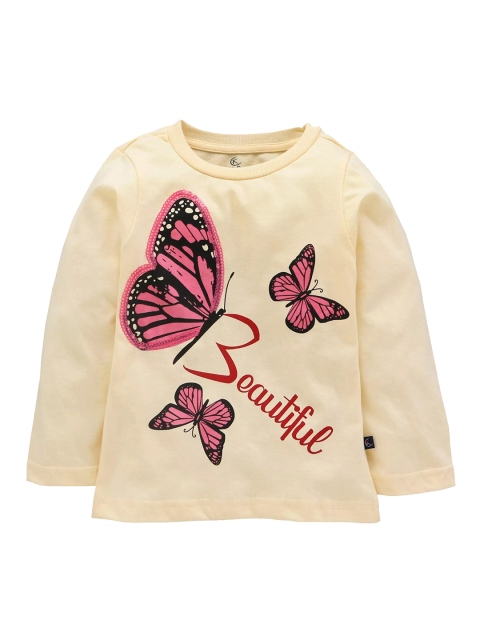 

KiddoPanti Girls Yellow & Pink Printed Round Neck T-shirt
