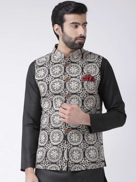 

KISAH Men Black & White Printed Nehru Jacket