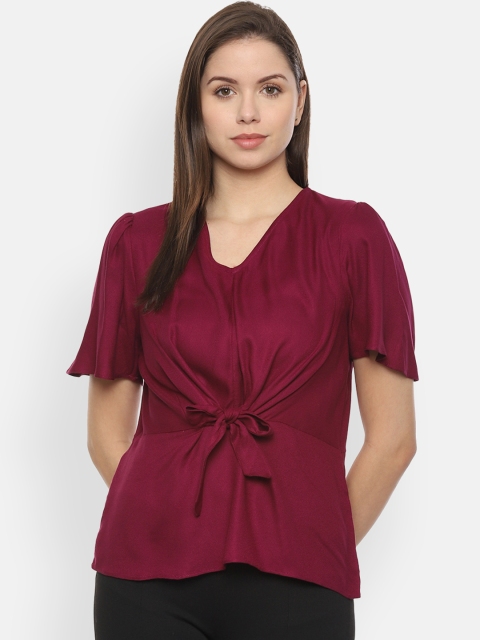 

Van Heusen Woman Maroon Solid Cinched Waist Top