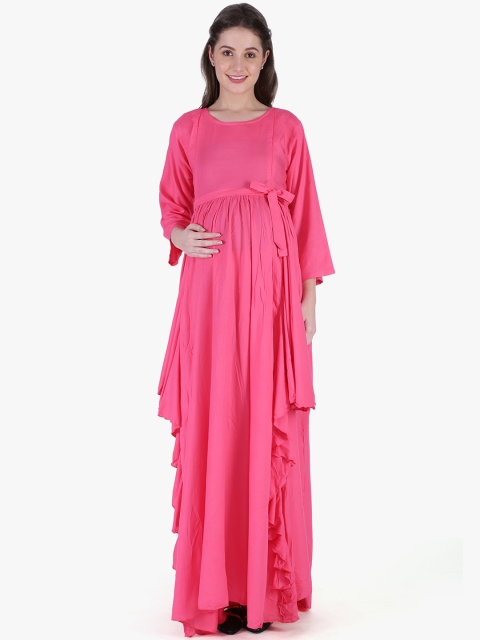

MomToBe Women Solid Maternity Pink Maxi Dress