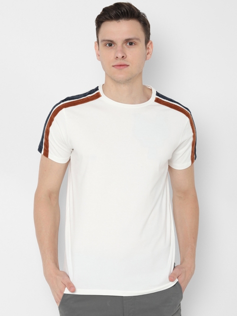

People Men White Solid Round Neck T-shirt