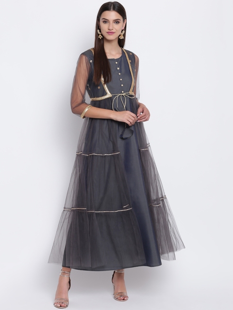 

Shakumbhari Women Grey Embellished Silk Maxi Dress