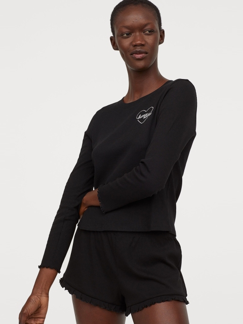 

H&M Women Black Ribbed Jersey Pyjamas