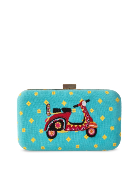 

Chumbak Teal & Red Embroidered Embroidered Clutch