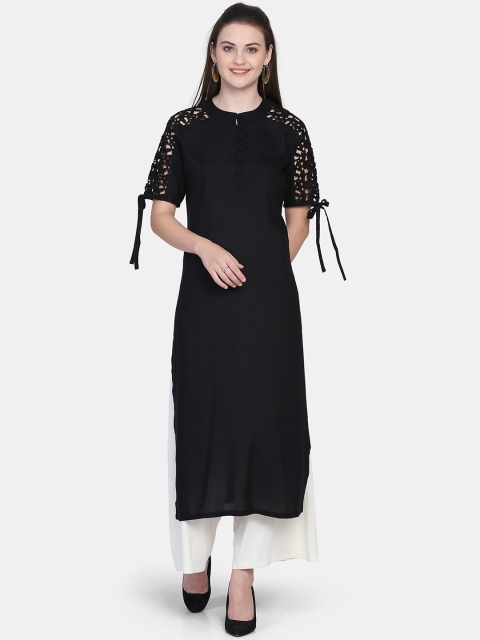 

Ojjasvi Women Black Solid Straight Kurta