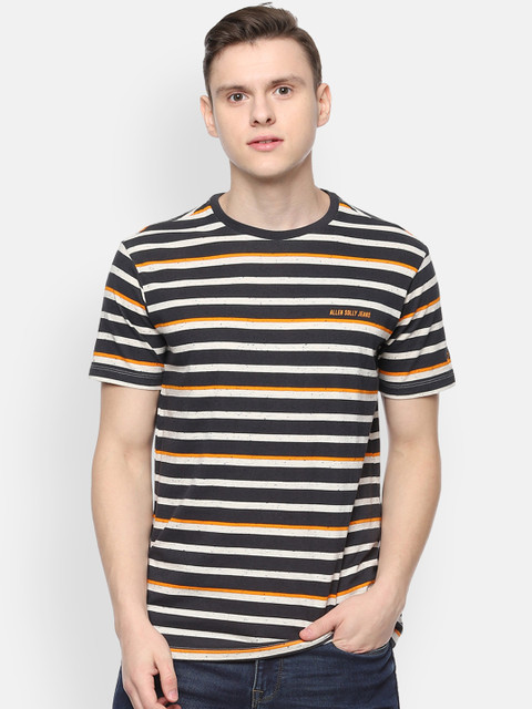 

Solly Jeans Co. Men Black & White Striped Round Neck T-shirt