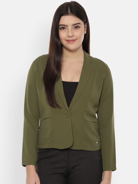 

Allen Solly Women Olive Green Solid Regular Fit Single-Breasted Blazer