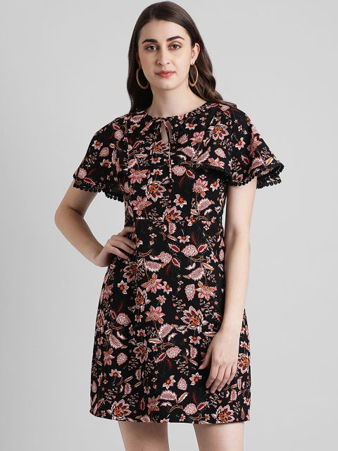 

Zink London Women Printed Black Fit and Flare Dress