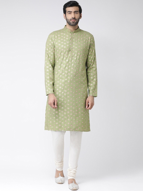 

KISAH Men Green & Gold-Coloured Block Printed Straight Kurta