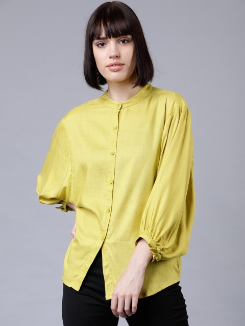 

Tokyo Talkies Women Lime Green Regular Fit Solid Casual Shirt