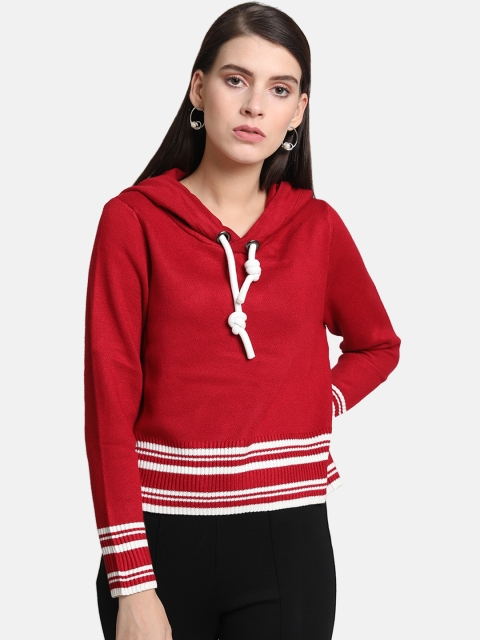 

Kazo Women Red Solid Hooded Sweatshirt