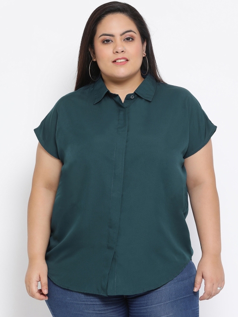 Kira Plus Women Green Regular Fit Solid Casual Shirt