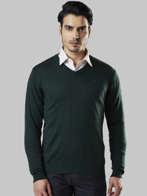 Raymond Men Green Solid Sweater