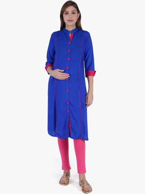 

MomToBe Women Blue Solid Maternity Straight Kurta