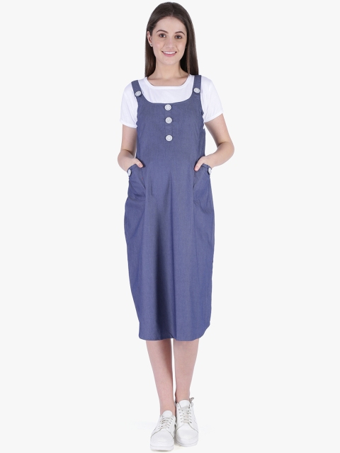 

MomToBe Women Solid Blue Maternity Pinafore Dress