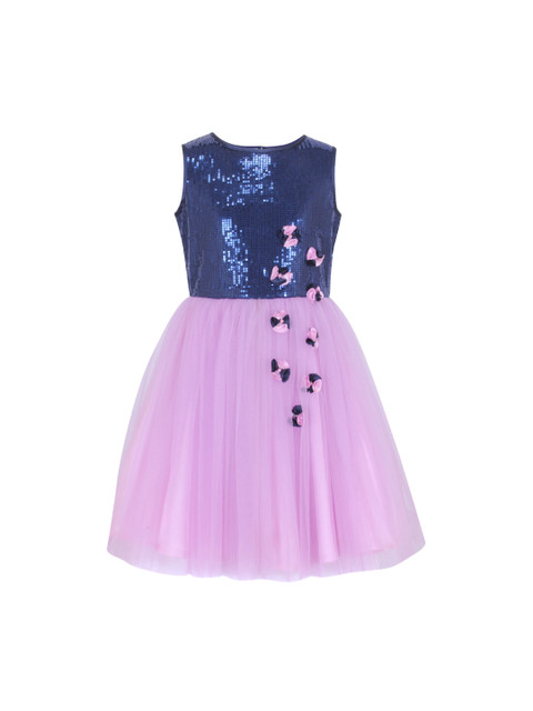 

CUTECUMBER Girls Lavender & Blue Colourblocked Embellished Fit and Flare Dress