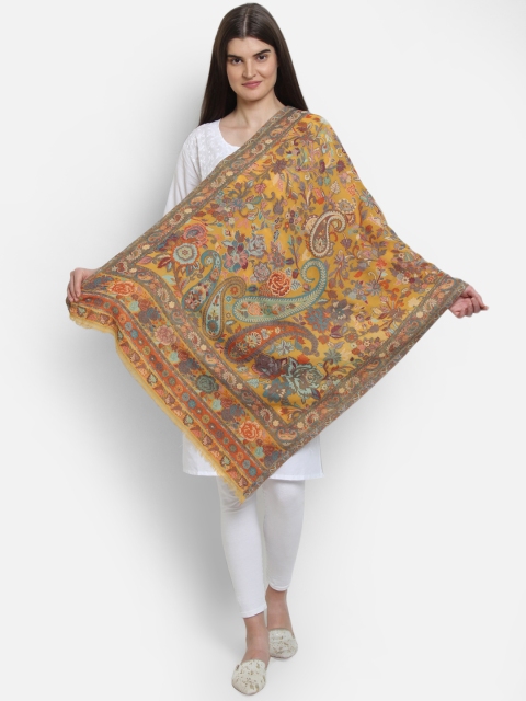 

Anekaant Women Mustard Yellow & Grey Woven Design Shawl