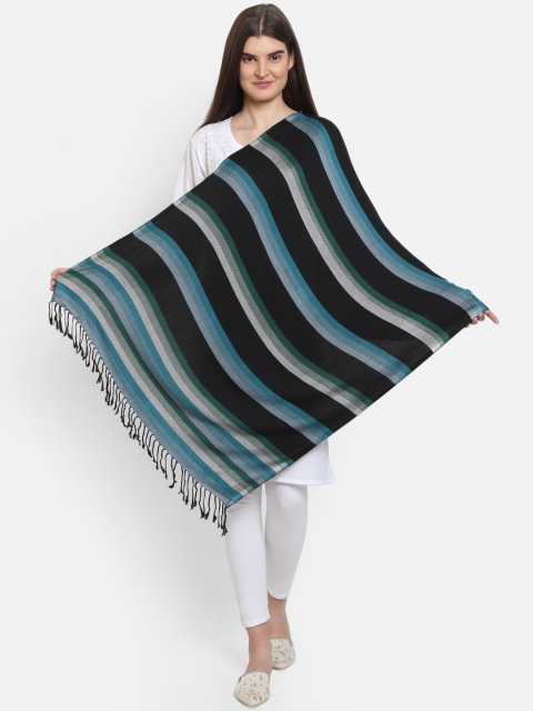 

Anekaant Women Black & Blue Striped Shawl