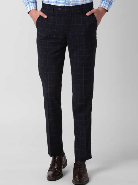 

Peter England Men Navy Blue Slim Fit Checked Formal Trousers