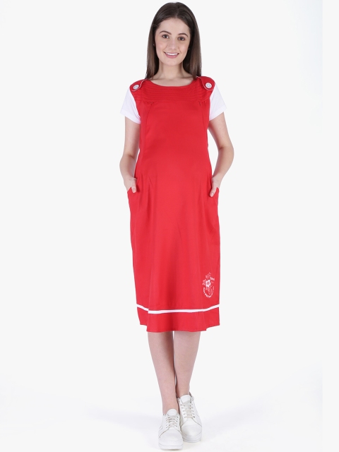 

MomToBe Women Solid Red Maternity T-shirt Dress