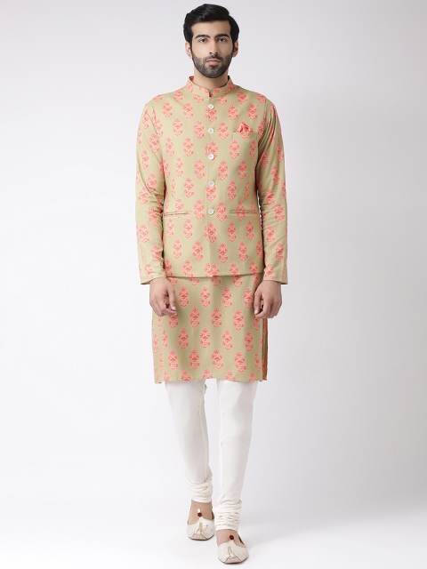 

KISAH Men Green & Pink Printed Kurta with Churidar