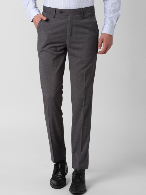 

Peter England Men Grey Slim Fit Checked Formal Trousers