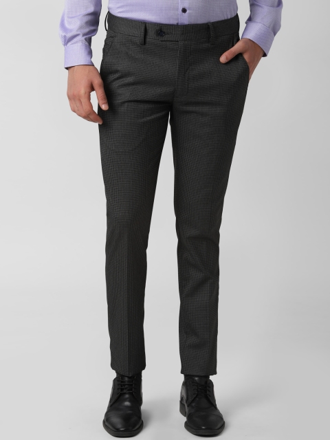 

Peter England Men Charcoal Grey Slim Fit Checked Formal Trousers