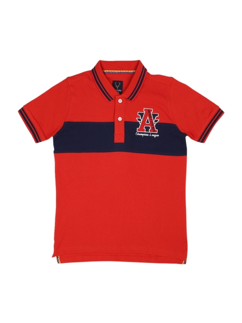 

Allen Solly Junior Boys Red Navy Blue Colourblocked Polo Collar Pure Cotton T-shirt
