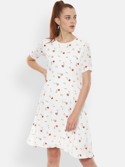 

Allen Solly Woman White Floral Printed Fit and Flare Dress