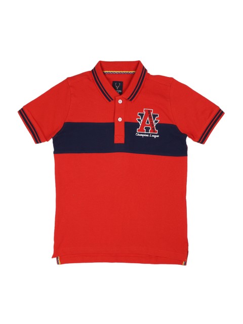 

Allen Solly Junior Boys Red & Navy Blue Colourblocked Polo Collar T-shirt