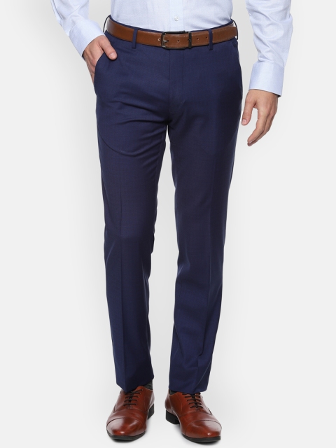 

Van Heusen Men Navy Blue Slim Fit Checked Formal Trousers